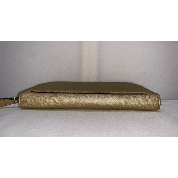 Coach Crossgrain Leather Zip Around Wallet Front Pocket Gold - Picture 4 of 12